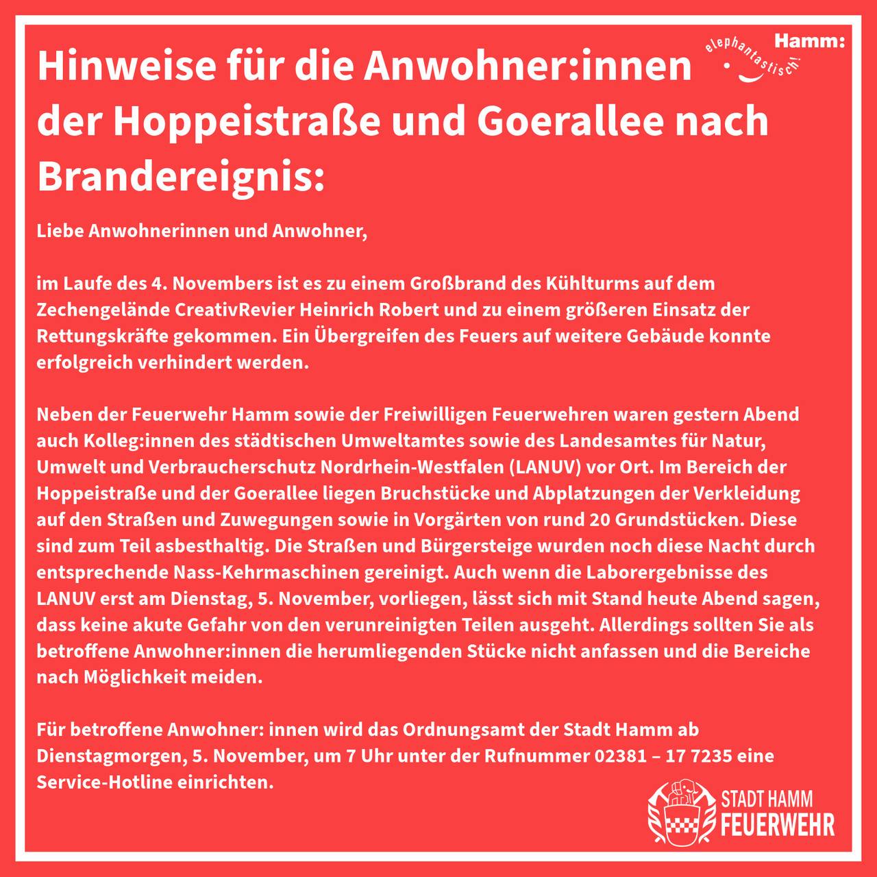 Brand auf dem Gelände des Creativ Reviers in Hamm-Pelkum