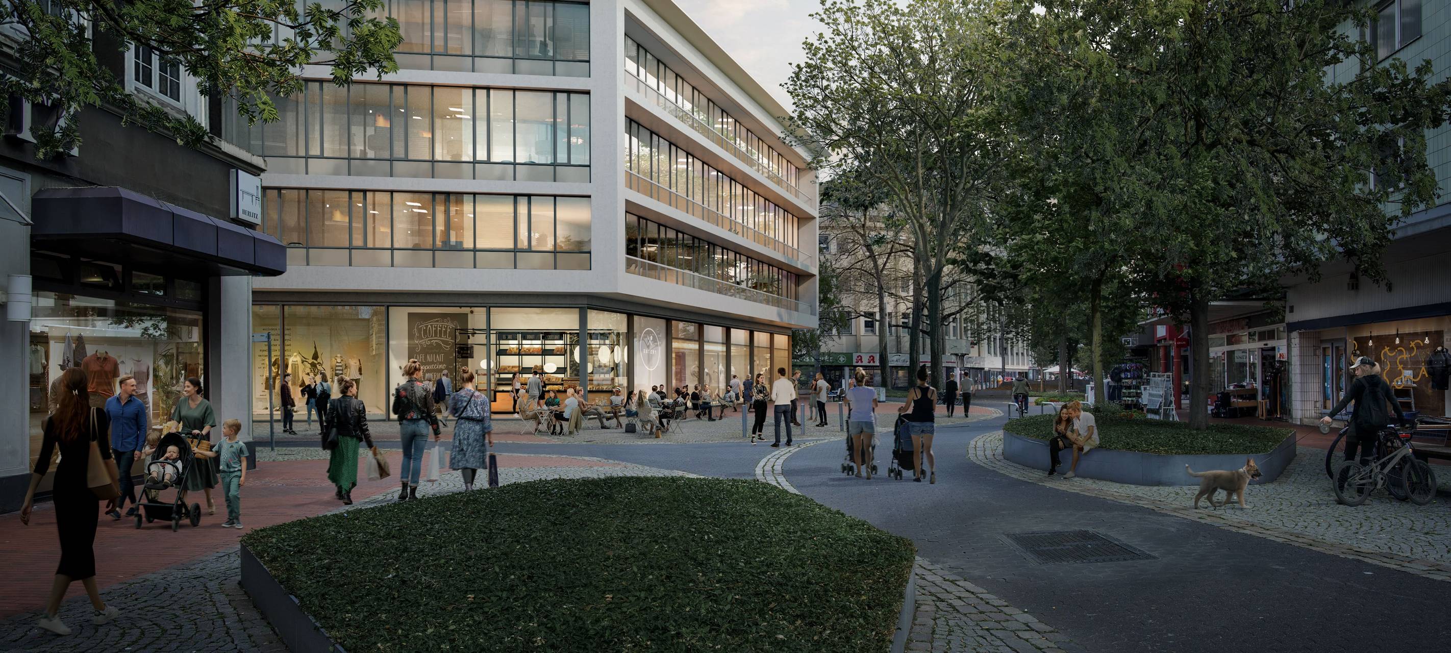 Blick durch die Hammer Fußgängerzone auf das Kaufhausgebäude