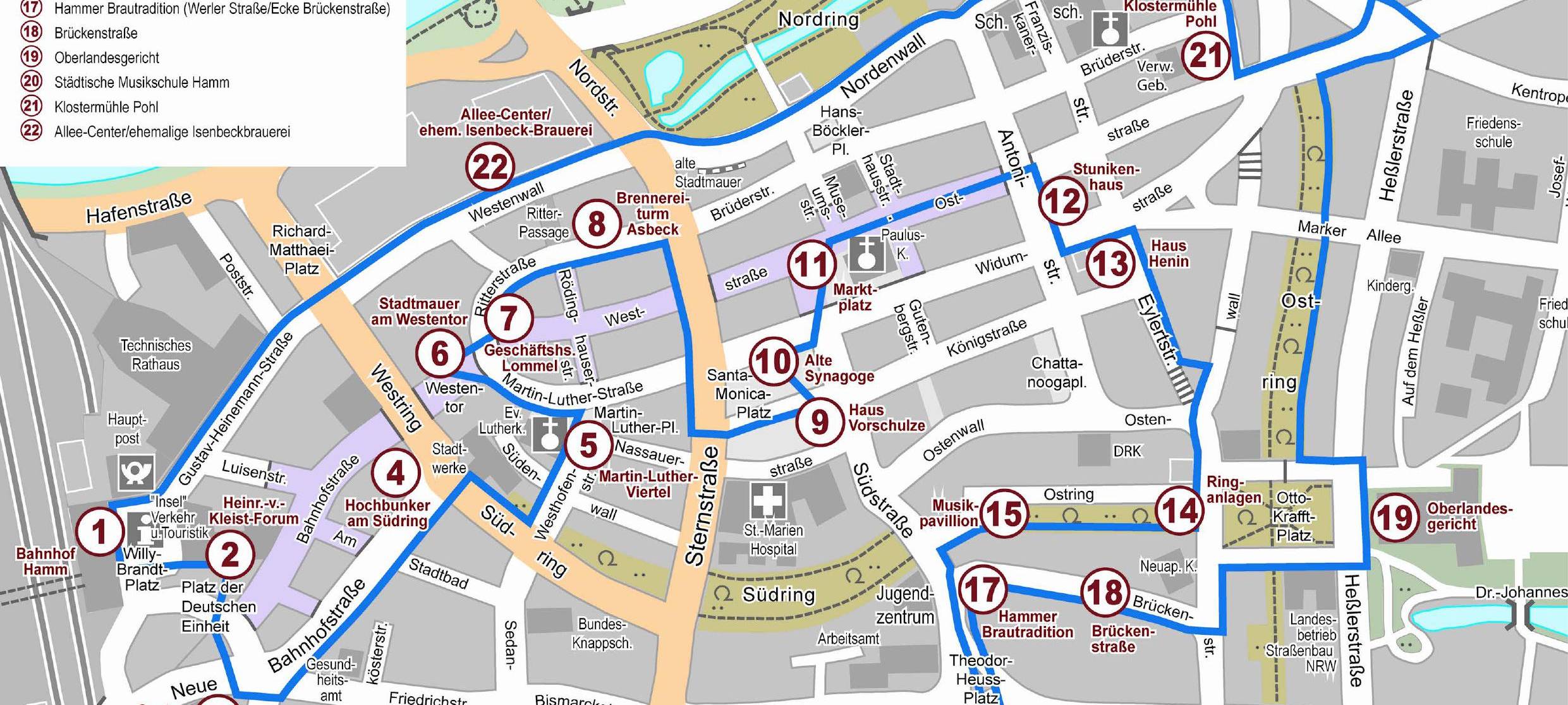 Die Stadt hat für euch einen Rundgang zusammengestellt, der zu allen interessanten Sehenswürdigkeiten der Innenstadt führt und euch mit allen nötigen Informationen und auch einigen spannenden Hintergrundinfos begleitet.