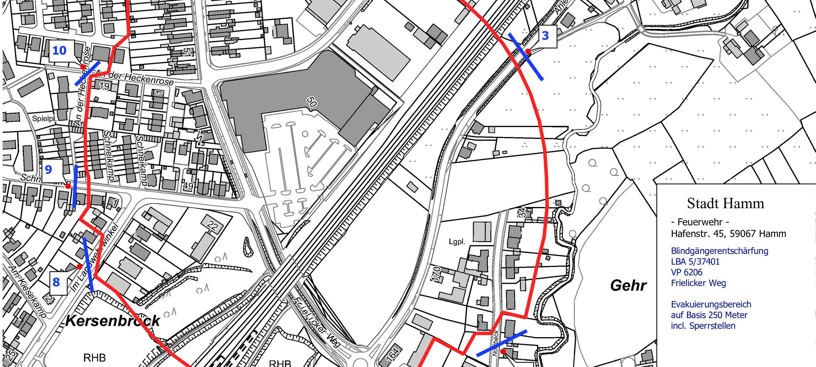 Der eingerichtete Sperradius rund um die gefundene Bombe
