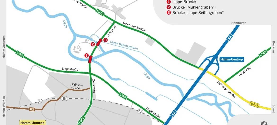 Brücke in Hamm-Uentrop nur noch einspurig