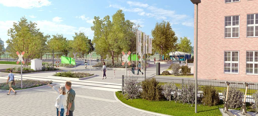 Maxipark-Eingangsbereich mit Fahrradterminal