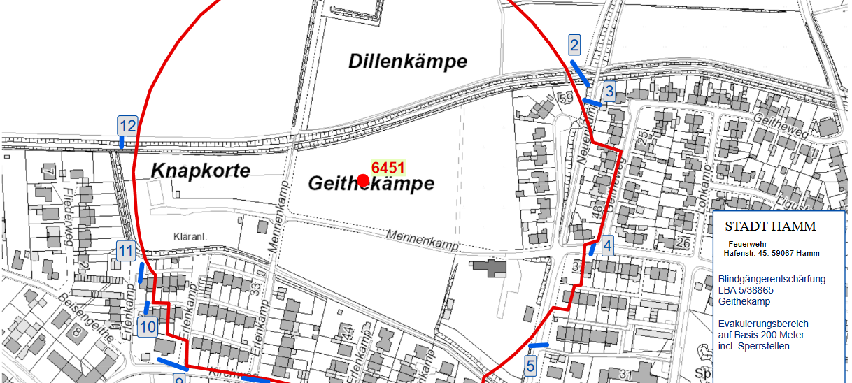 Der Evakuierungsradius für die Bombenentschärfung.
