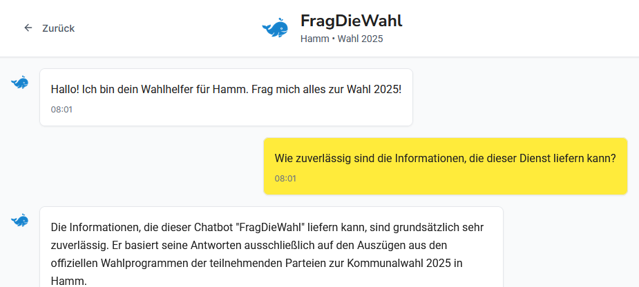 Im neuen Angebot können Nutzer mit einem Chatbot über die Wahl sprechen.